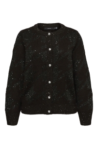Vero Moda VMCNEW ZUZU LS O-NECK CARDIGAN CUR chocolate torte/w. black/silver