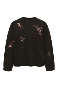 Vero Moda VMCAMELIA LS O-NECK SEQUINCE PULLOV: chocolate torte/w. brown toned s