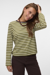 Vero Moda VMBOPHA LS O-NECK CONTRAST TOP JRS sphagnum/snow white - chocolate