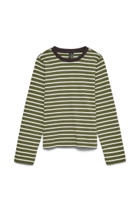 Vero Moda VMBOPHA LS O-NECK CONTRAST TOP JRS sphagnum/snow white - chocolate