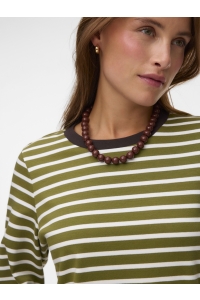 Vero Moda VMBOPHA LS O-NECK CONTRAST TOP JRS sphagnum/snow white - chocolate