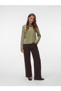 Vero Moda VMBOPHA LS O-NECK CONTRAST TOP JRS sphagnum/snow white - chocolate