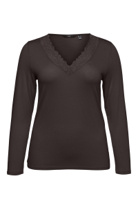 Vero Moda VMROSA LS V-NECK LACE TOP JRS NOOS : chocolate torte