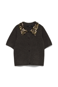 Vero Moda VMJONAH 2/4 O-NECK SEQUINCE COLLAR : chocolate torte/w. chocolate tor