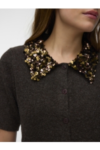 Vero Moda VMJONAH 2/4 O-NECK SEQUINCE COLLAR : chocolate torte/w. chocolate tor
