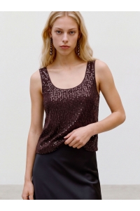 Vero Moda VMCHRISTINA SL 2-WAY SQ TOP JRS chocolate torte/dtm sequins