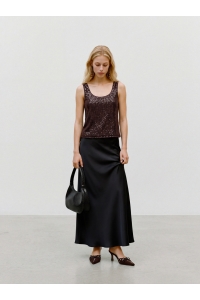 Vero Moda VMCHRISTINA SL 2-WAY SQ TOP JRS chocolate torte/dtm sequins