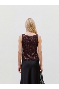 Vero Moda VMCHRISTINA SL 2-WAY SQ TOP JRS chocolate torte/dtm sequins