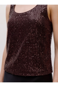 Vero Moda VMCHRISTINA SL 2-WAY SQ TOP JRS chocolate torte/dtm sequins
