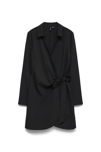 Vero Moda dames jurk black VMEVELIN LS WRAP SHORT DRESS WVN PA