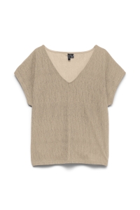 Vero Moda VMNIGHT LX S/S V-NECK TOP JRS BTQ F: silver mink/silver mink lurex