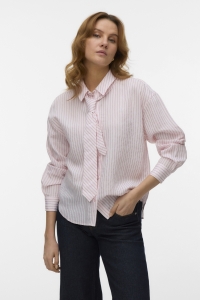 Vero Moda VMJULIANA LS TIE DETAIL SHIRT EXP star white/pink lurex