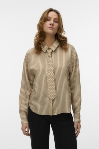 Vero Moda VMJULIANA LS TIE DETAIL SHIRT EXP star white/brown lurex
