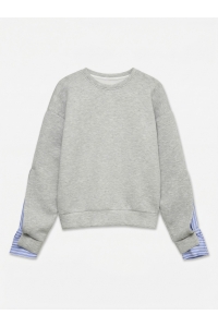 Vero Moda VMMORGAN LS SHIRT SLEEVE SWEATSHIRT: light grey melange/stripe shirt
