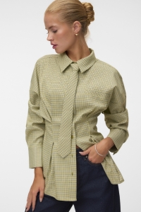 Vero Moda VMBRIAR LS TIE SHIRT WVN EXP split pea/black