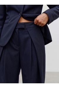 Vero Moda VMALINA MW WIDE PLEATED PANT VIP navy blazer/white pinstripe as s