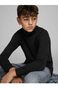 jack en jones boys JJEEMIL KNIT ROLL NECK STS JR black