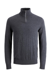 JJEEMIL KNIT HALF ZIP NOOS dark grey melange