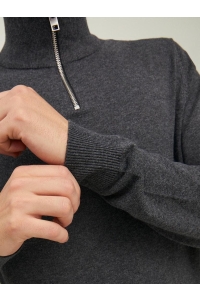 JJEEMIL KNIT HALF ZIP NOOS dark grey melange
