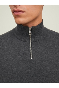 JJEEMIL KNIT HALF ZIP NOOS dark grey melange