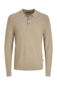 JACK%JONES PREMIUM JPRBLAWILLIAM KNIT POLO LS greige/melange