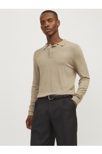 JACK%JONES PREMIUM JPRBLAWILLIAM KNIT POLO LS greige/melange