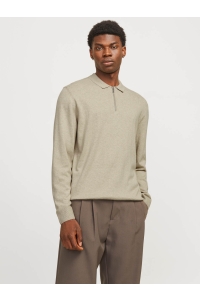 JJEEMIL KNIT POLO HALF ZIP LS NOOS oatmeal/melange
