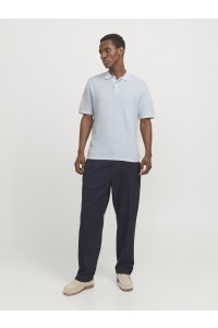 JJEGEORGE KNIT POLO SS SN chambray blue/w. cloud dancer