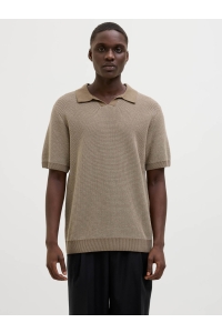 JACK%JONES PREMIUM JPRCCEASTON KNIT SPLIT NECK SS SN rain drum