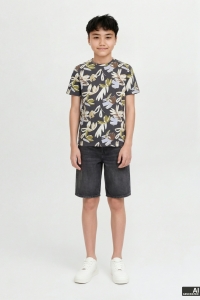jack en jones boys JORVARENNA AOP TEE SS CREW NECK JNR iron gate/aop
