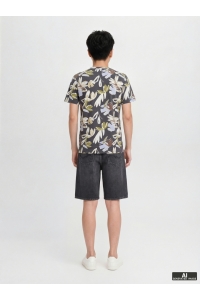 jack en jones boys JORVARENNA AOP TEE SS CREW NECK JNR iron gate/aop