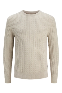 JJEEMIL KNIT CABLE CREW NECK NOOS oatmeal/melange