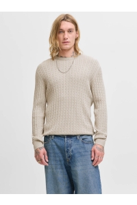 JJEEMIL KNIT CABLE CREW NECK NOOS oatmeal/melange