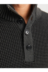 JACK&JONES ORIGINALS JJETHAN KNIT HIGH NECK black/twist w. asphalt. button p