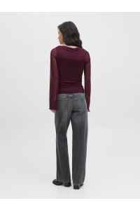 JACK&JONES ORIGINALS JXMINNA MESH LS TOP WVN LN cabernet