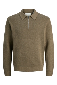 JACK%JONES PREMIUM JPRBLAMILANO STITCH KNIT ZIP POLO S: stone gray/melange