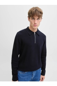 JACK%JONES PREMIUM JPRBLAMILANO STITCH KNIT ZIP POLO S: night sky