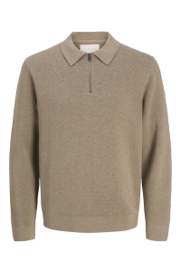 Jack and Jones JPRBLAMILANO STITCH KNIT ZIP POLO S: greige/melange