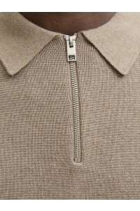 Jack and Jones JPRBLAMILANO STITCH KNIT ZIP POLO S: greige/melange
