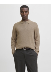 Jack and Jones JPRBLAMILANO STITCH KNIT ZIP POLO S: greige/melange