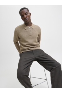 Jack and Jones JPRBLAMILANO STITCH KNIT ZIP POLO S: greige/melange