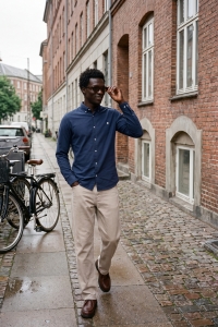 Jack and Jones JPRBLUBLAKE PIQUE DETAIL L/S SHIRT naval academy