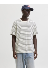 JJEDOVER STRIPED TEE SS CREW NECK S: antique white
