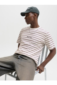 Jack and Jones JORNORREBRO STRIPE TEE SS CN LN cabernet