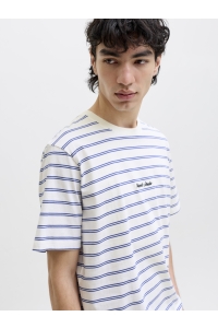 Jack and Jones JORNORREBRO STRIPE TEE SS CN LN cloud dancer