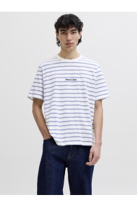 Jack and Jones JORNORREBRO STRIPE TEE SS CN LN cloud dancer