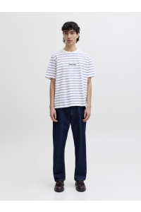 Jack and Jones JORNORREBRO STRIPE TEE SS CN LN cloud dancer
