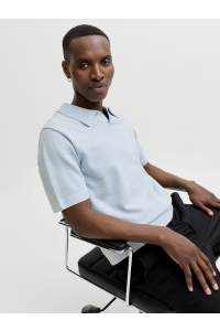 JACK%JONES PREMIUM JPRBLAMILANO SPRING SPLIT NECK SS S: chambray blue/twist