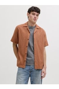 Jack and Jones JPRBLUWINSON PRINT DOBBY S/S SHIRT : amber brown/relaxfit