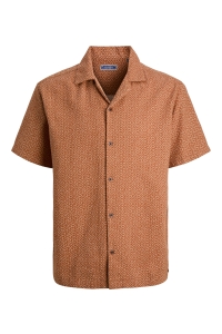 Jack and Jones JPRBLUWINSON PRINT DOBBY S/S SHIRT : amber brown/relaxfit